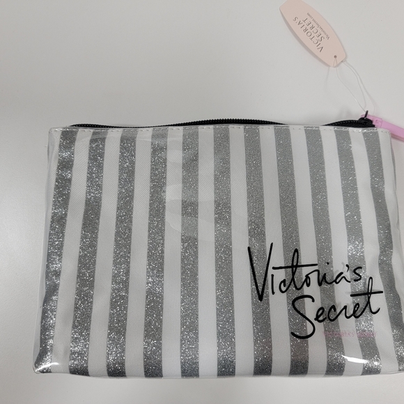 NWT White & Silver Stripped Makeup or Intimates Bag - Picture 5 of 8